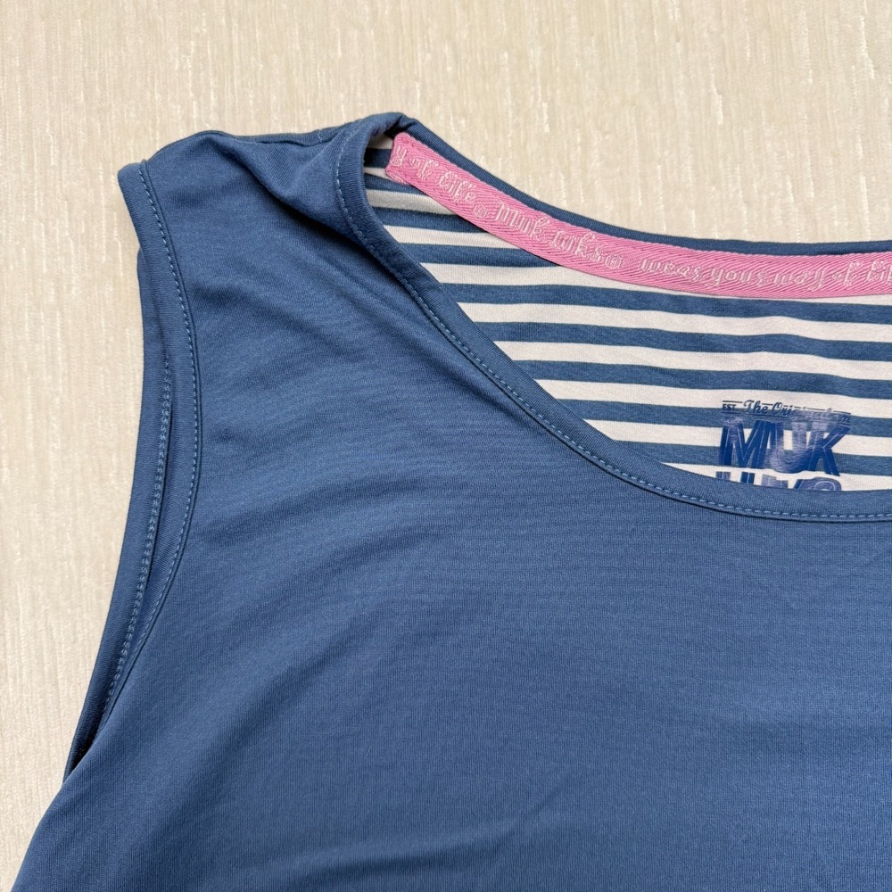 Muk Luks Wear Your Way Offline Tank Womens 3X Blue Stretch Round Neck Side Slit - Picture 2 of 10